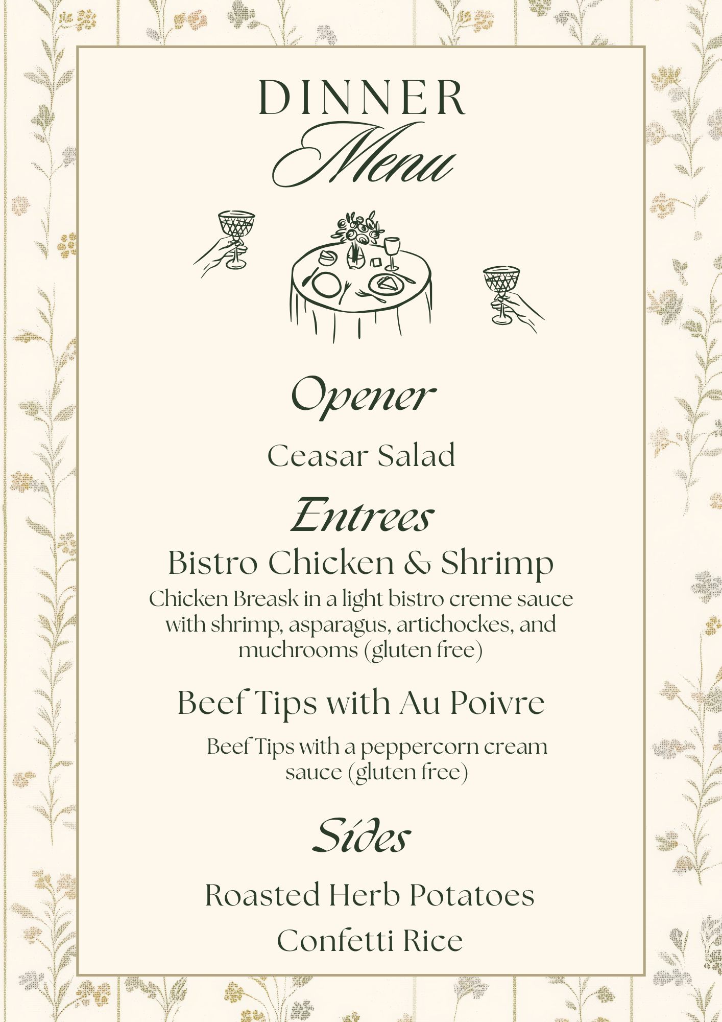Wedding dinner menu